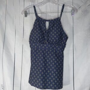 Kona Sol Keyhole Navy Blue Patterned Tankini